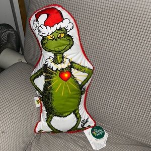 Lighted grinch who stole Christmas heart pillow